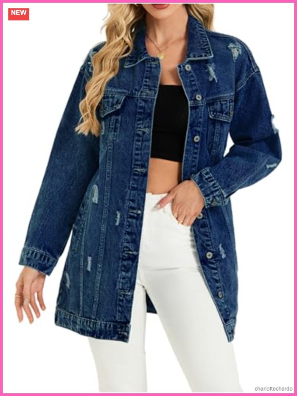 Oversized Distressed Long Denim Jacket Women Midi Trench Coat